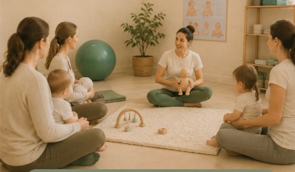 Bebés en taller de alimentación complementaria